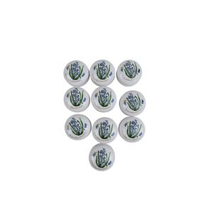 10pc Vintage Ceramic Drawer Pulls Knobs Hyacinthus Orientalis Floral White 1.5"